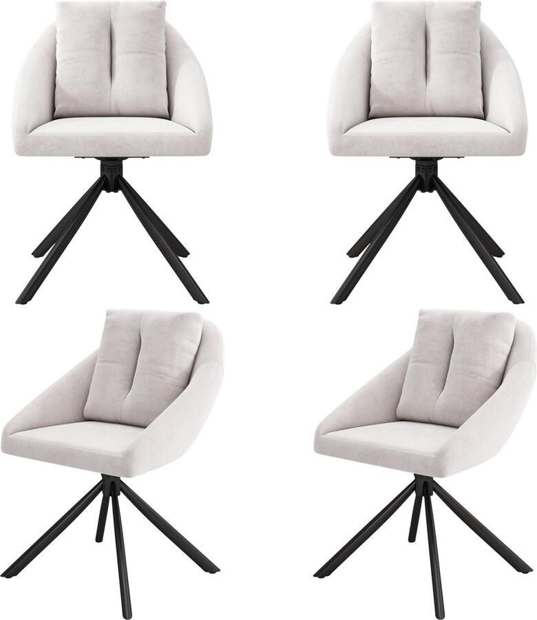 Merax Fluwelen Eetkamerstoelen Beige – Set van 4 Luxe Draaistoelen met Ergonomisch Ontwerp