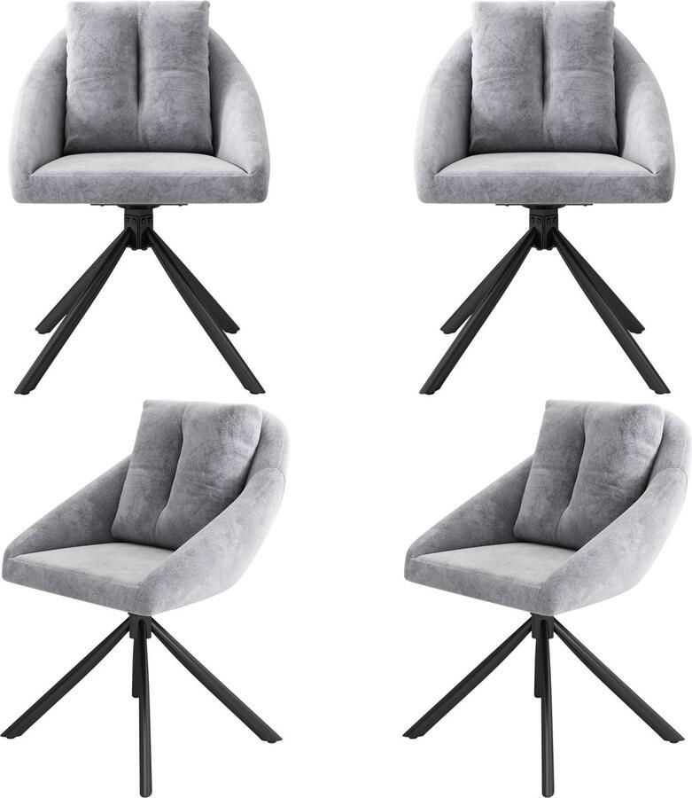 Merax Moderne Fluwelen Eetkamerstoelen Set van 4 – Grijze Draaistoelen met Ergonomisch Design voor Woonkamer en Eetkamer
