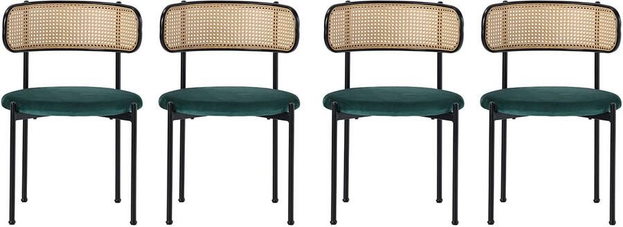 Merax Fluwelen eetkamerstoelen set van 4 moderne minimalistische loungestoelen rotan loungestoelen woonkamer- en slaapkamerstoelen groen
