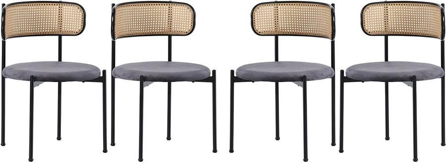 Merax Fluwelen eetkamerstoelen set van 4 moderne minimalistische loungestoelen rotan loungestoelen woonkamer- en slaapkamerstoelen grijs