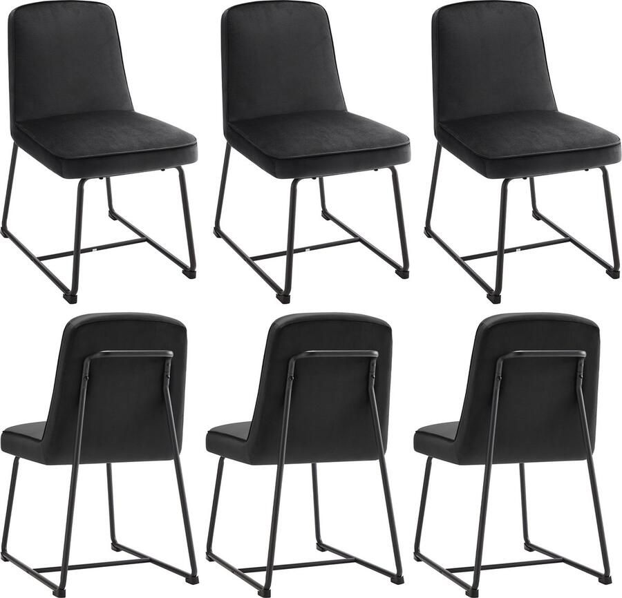 Merax Eetkamerstoelen (Set van 6) Zwarte Fluwelen Stoelen met Metalen Onderstel Comfortabele Polster stoelen voor Eetkamer Woonkamer