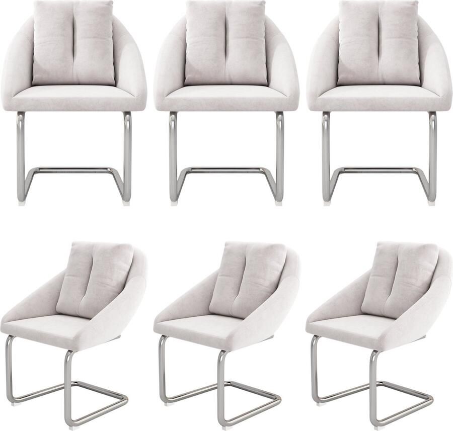 Merax Fluwelen Eetkamerstoelen Beige – Luxe 6-delige Set Draaistoelen met Kussens en Gewelfde Poten - Foto 2