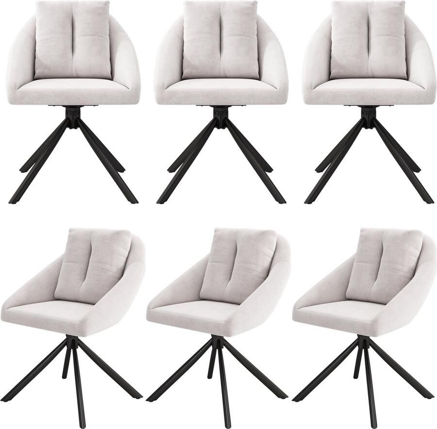 Merax Fluwelen Eetkamerstoelen Beige – Set van 6 Luxe Draaistoelen met Ergonomisch Ontwerp