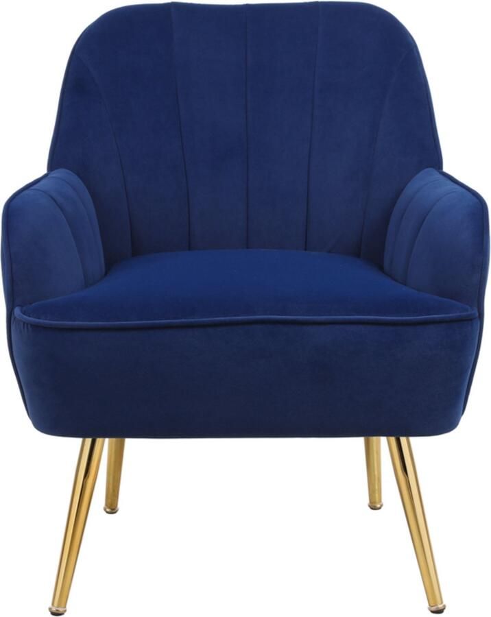 Merax Samt Fauteuil Donkerblauw – Comfortabele Klassieke Stoel voor Woonkamer Kantoor en Home Office
