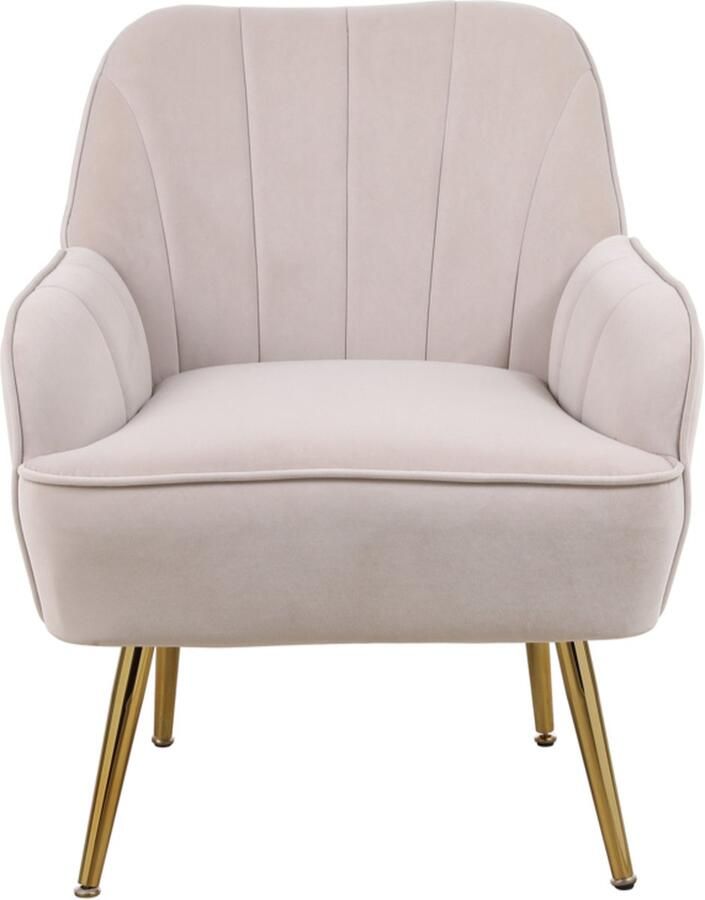 Merax Fluwelen Fauteuil Ergonomische Relaxstoel met Goudkleurige Metalen Poten Comfortabele Lounge Stoel voor Woonkamer Kantoor of Slaapkamer Beige