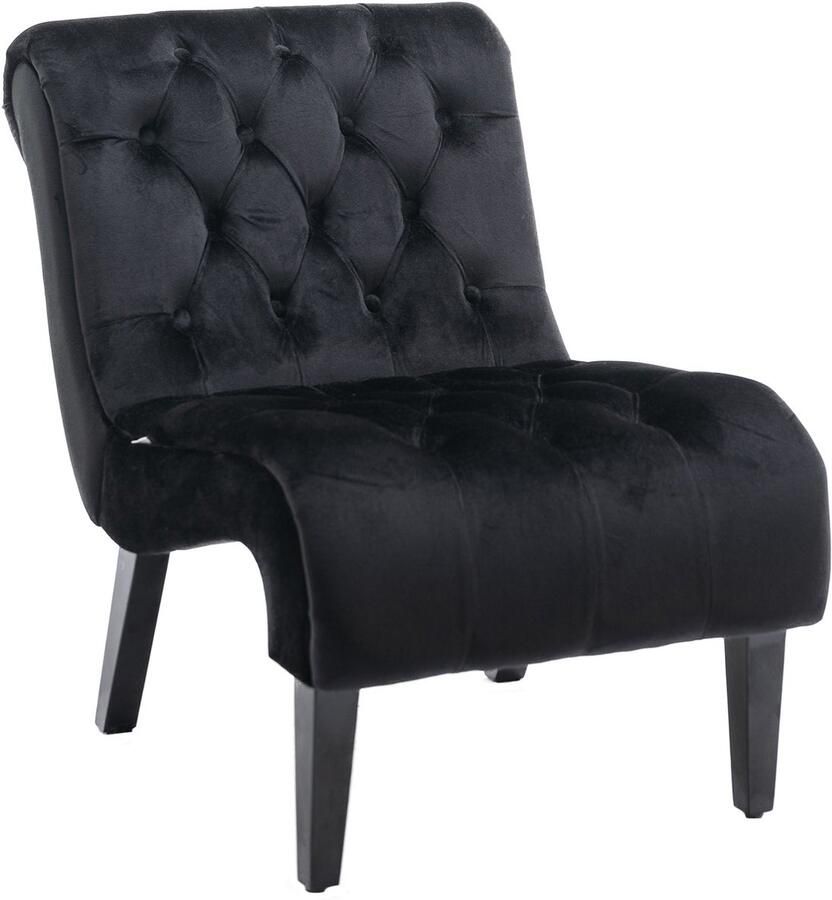 Merax Fluwelen Fauteuil zonder Armleuningen – Luxe Accentstoel met Houten Poten – Zwart