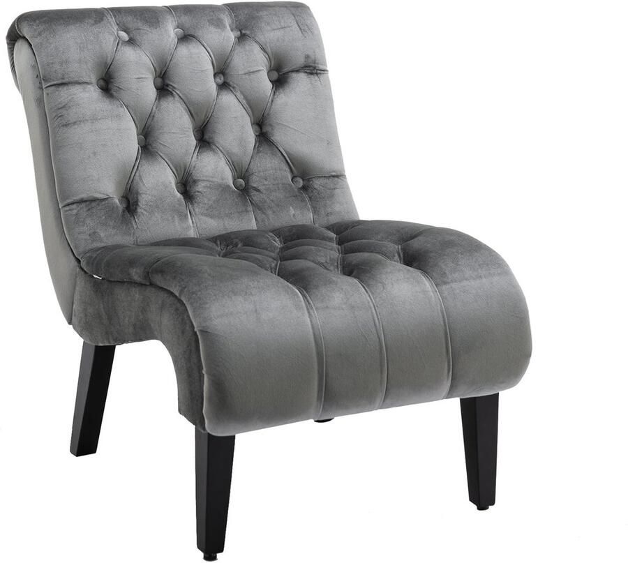 Merax Fluwelen Fauteuil zonder Armleuningen – Stijlvolle Accentstoel met Houten Poten – Zilvergrijs