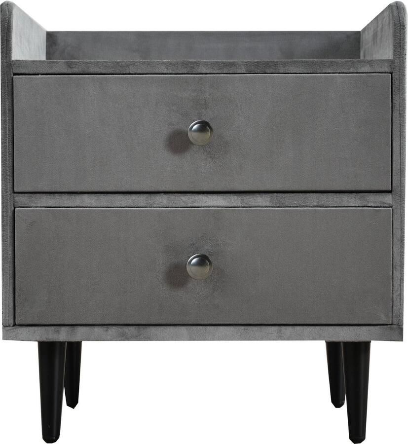 Merax Fluwelen Nachtkastje met 2 Lades – Grijs Fluweel met Metalen Grepen – Geluidswand – MDF & Fluweel – Opbergruimte voor Slaapkamer & Woonkamer
