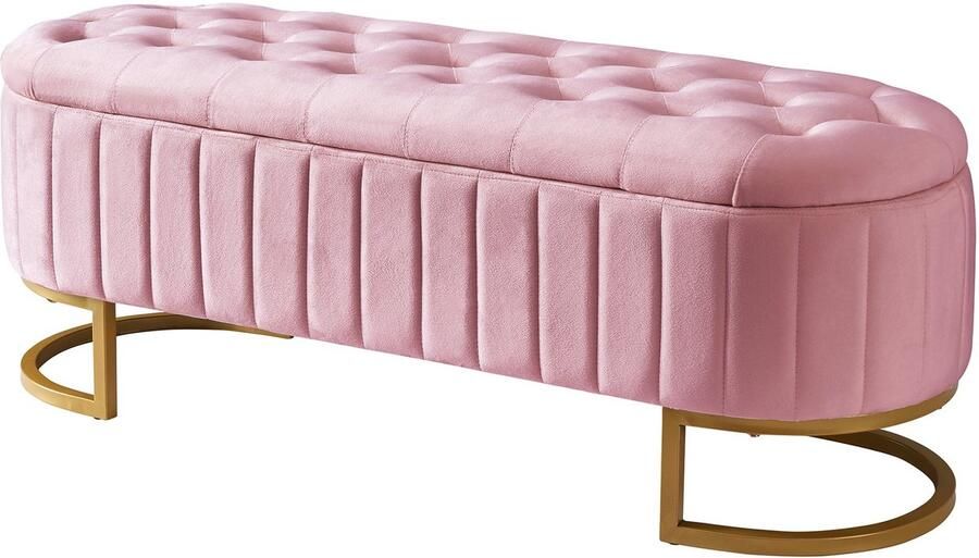 Merax Opbergbank – Gestoffeerde Bank met Opbergruimte – 120 x 40 cm – Fluwelen Stof – Roze – Metalen Poten – Multifunctioneel