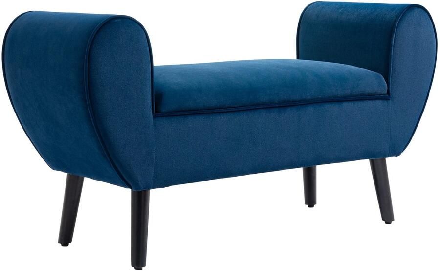 Merax Fluwelen Opbergbank met Armleuningen – 118x42x66 cm – Donkerblauwe Gestoffeerde Zitbank voor Slaapkamer Hal of Woonkamer