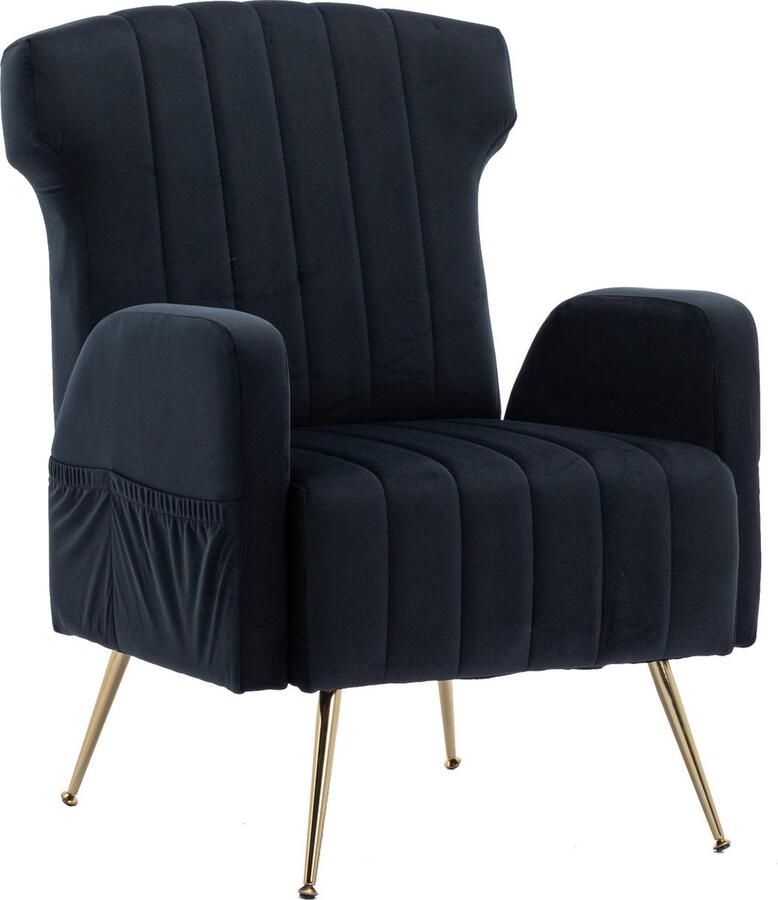 Merax COOLMORE Fluwelen Wingback Fauteuil met Gouden Poten – Luxe Zachte Leunstoel voor Woonkamer Slaapkamer en Kantoor