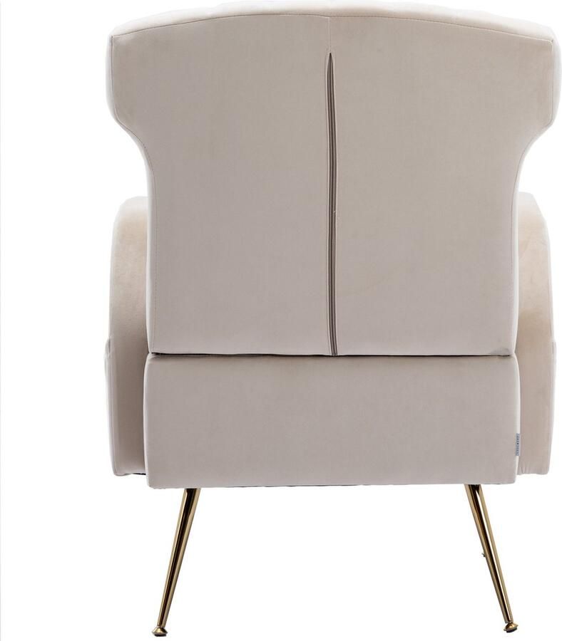 Merax Fluwelen Wingback Stoel – Beige – Hoge Rugleuning – Gouden Metalen Poten – Luxe Fauteuil voor Woonkamer Slaapkamer en Kantoor - Foto 2