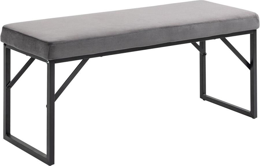 Merax Fluwelen Zitbank Met Zwarte Metalen Poten – Donkergrijs – 100 x 35 x 47 cm – Slaapkamer Woonkamer Halbank