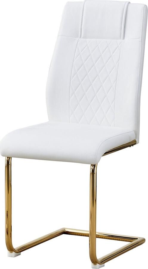 Merax Eetkamerstoelen Set van 4 – Luxe Kunstleren Eetstoelen met Diamantpatroon en Verchroomd Metaal – Wit Goud