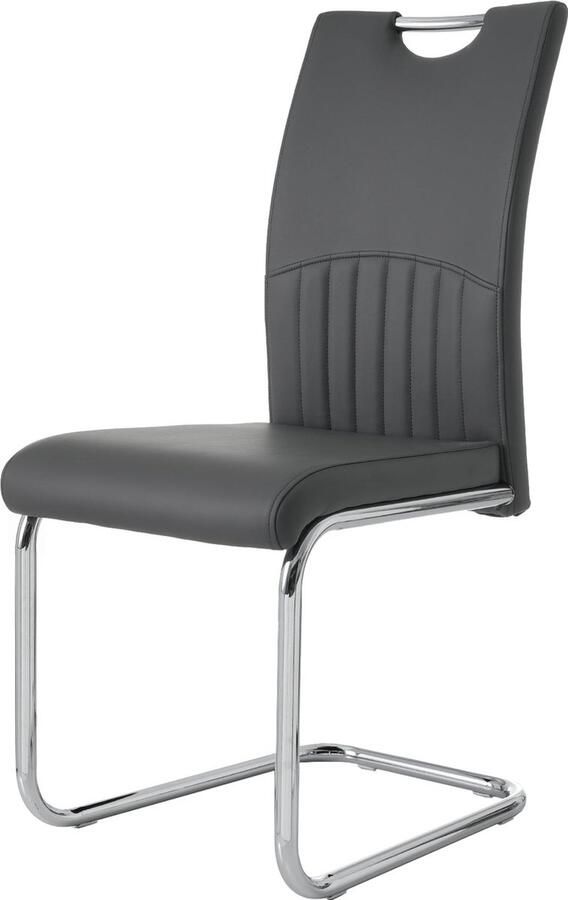 Merax Eetkamerstoelen Set van 4 Verchroomd Metalen Onderstel PU Kunstleder Ergonomisch Ontwerp Donkergrijs Tot 150 kg Belastbaar