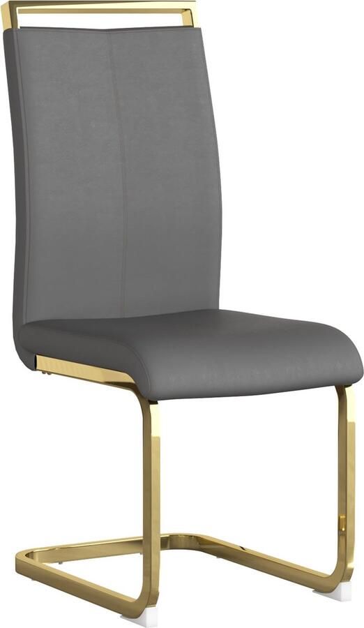 Merax Freischwinger Stoelen (4 Stuks) Verchroomd Metaal met Grijze Kunstlederen Bekleding 150 kg Belastbaarheid Anti-Rutsch Voetpolsters