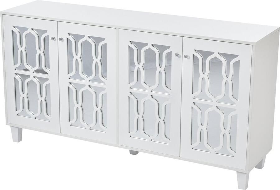 Merax Witte Dressoir met Spiegeldeuren – 160x40x84 cm – Opbergkast met 4 Deuren en Kristallen Handgrepen – Luxe Sideboard