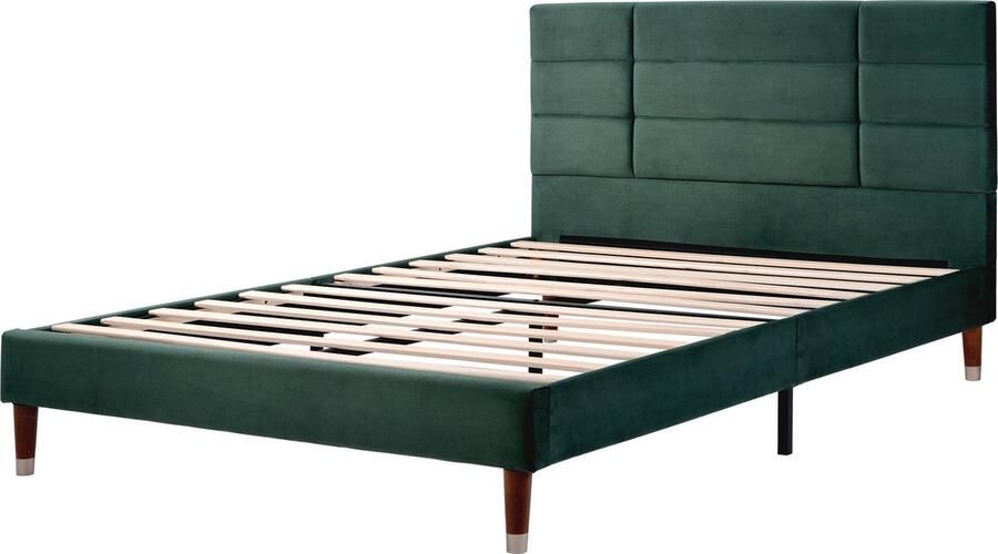 Merax Gestoffeerd Tweepersoonsbed met Hoofdbord 140x200 cm Velvet Bed met Lattenbodem Donkergroen Fluweel