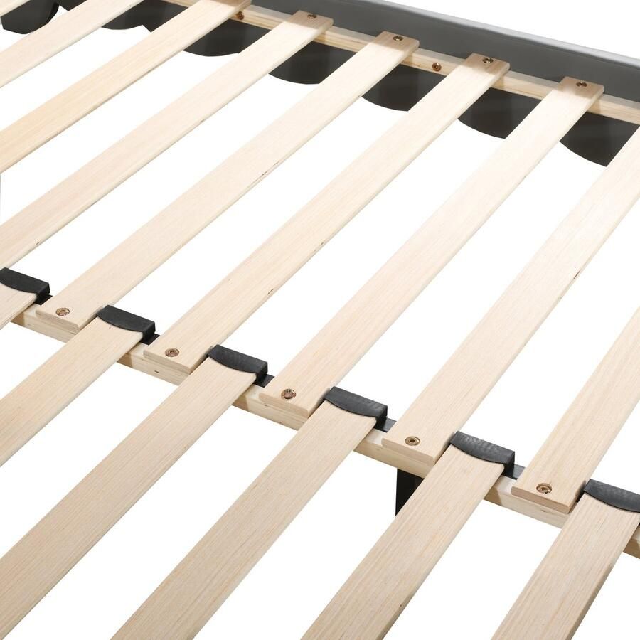 Merax Gestoffeerd Bed 90(180) x 190 cm – 2-in-1 Multifunctionele Slaapbank – Kinderbed van Kunstleer met LED Verlichting en Lattenbodem – Grijs - Foto 3