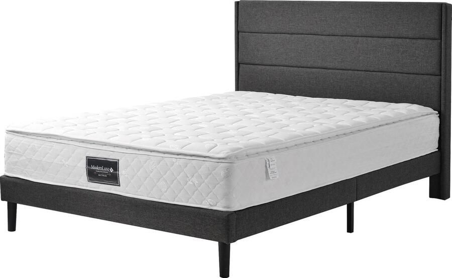 Merax Gestoffeerd Bed 140x200 cm met Hydraulisch Opbergsysteem en Matras Beige Linnen Bedframe met Lattenbodem voor Slaapkamer - Foto 2