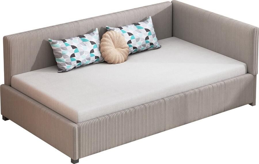 Merax Gestoffeerd Bed Slaapbank 90x200 cm Multifunctioneel Eenpersoonsbed met Lattenbodem Grijs