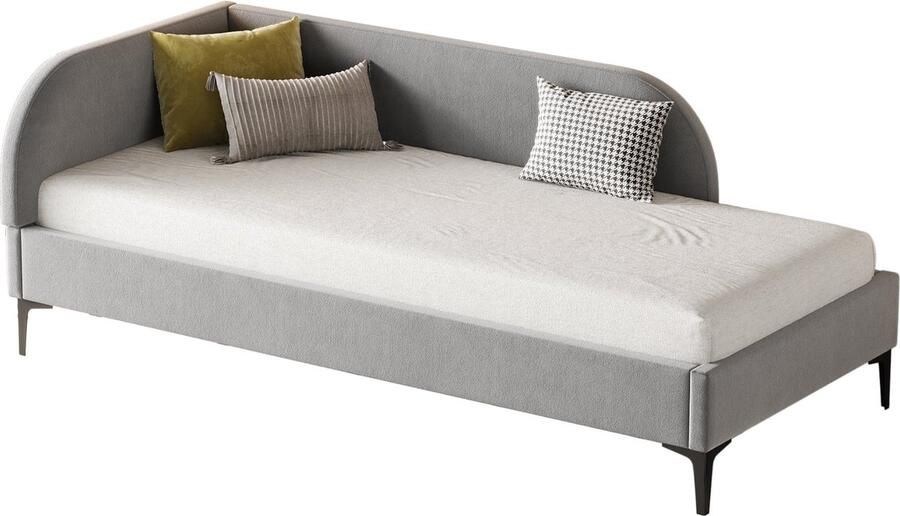 Merax Gestoffeerd Eenpersoonsbed 90x200 cm Slaapbank Multifunctioneel Sofa Bed met Lattenbodem en Huidvriendelijke Fluwelen Stof Grijs