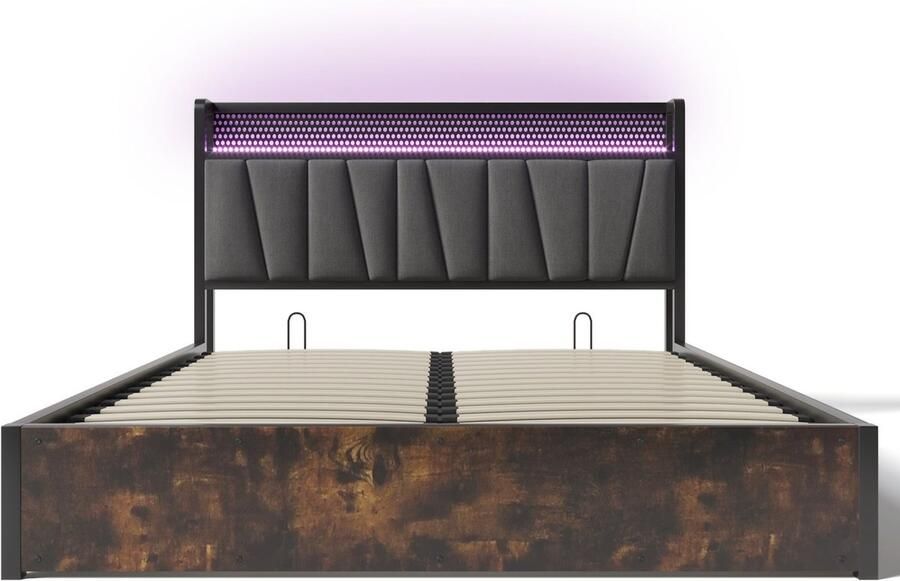 Merax Polsterbett Metallbett LED App-Control Doppelbett mit Aufladen USB Ladefunktion Kopfteil und LED Beleuchtung Metallbett 140x200cm Lattenrost aus Holz Grau (Mit Matratze) - Foto 2