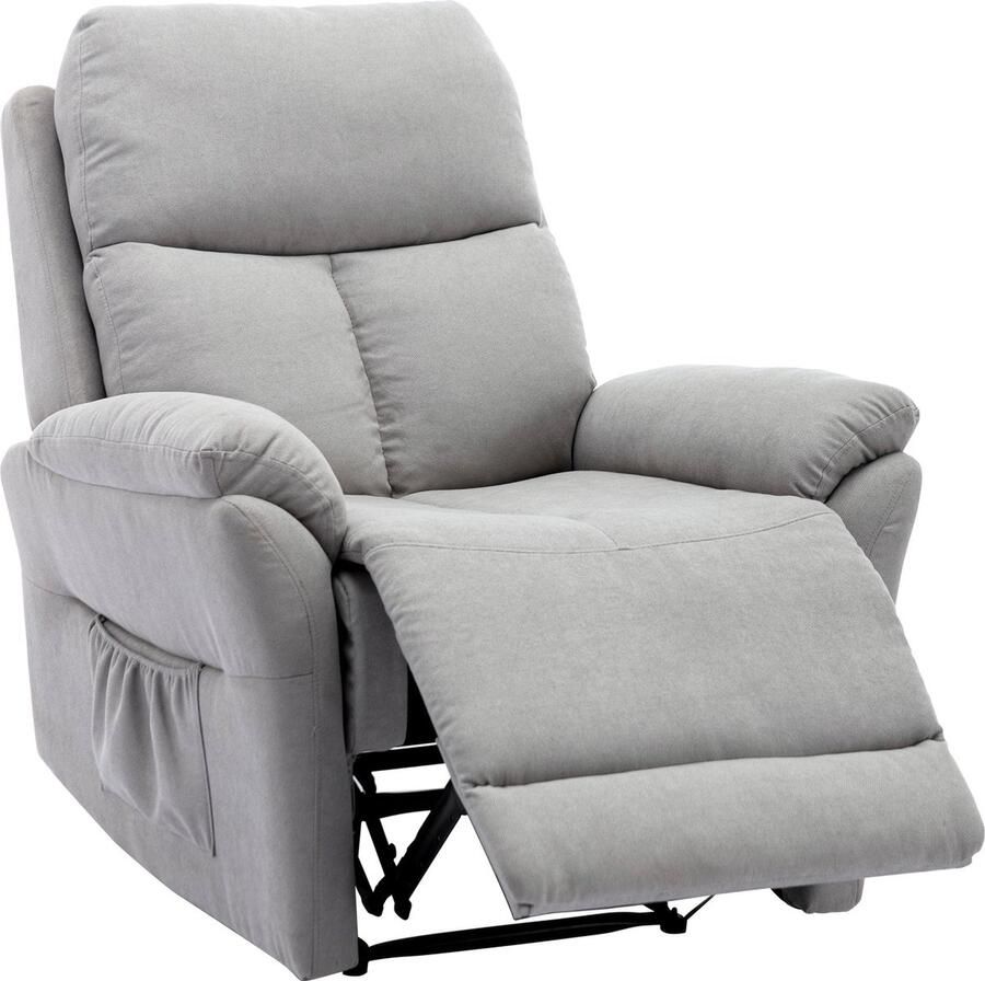 Merax Gestoffeerd Relaxfauteuil Handmatig Verstelbaar Relaxstoel met Zijvak Stoel Grijs