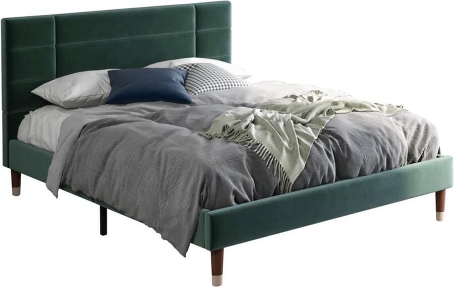 Merax Gestoffeerd Tweepersoonsbed 140x200 met Matras en Lattenbodem – Velvet Groen