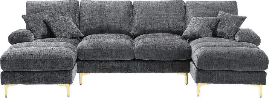 Merax Gestoffeerd U Zitbank Bank voor 4 Personen 4-zits Bankstel in Chenille Stof Hoekbank Grijs