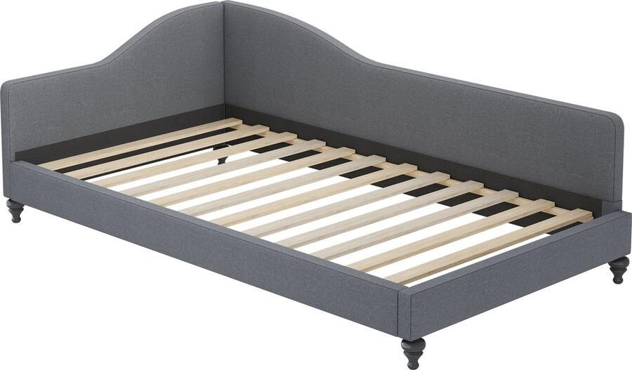 Merax Gestoffeerde Slaapbank 90x200 cm Eenpersoonsbed Luxe Sofa Bed in Linnen Stof Grijs