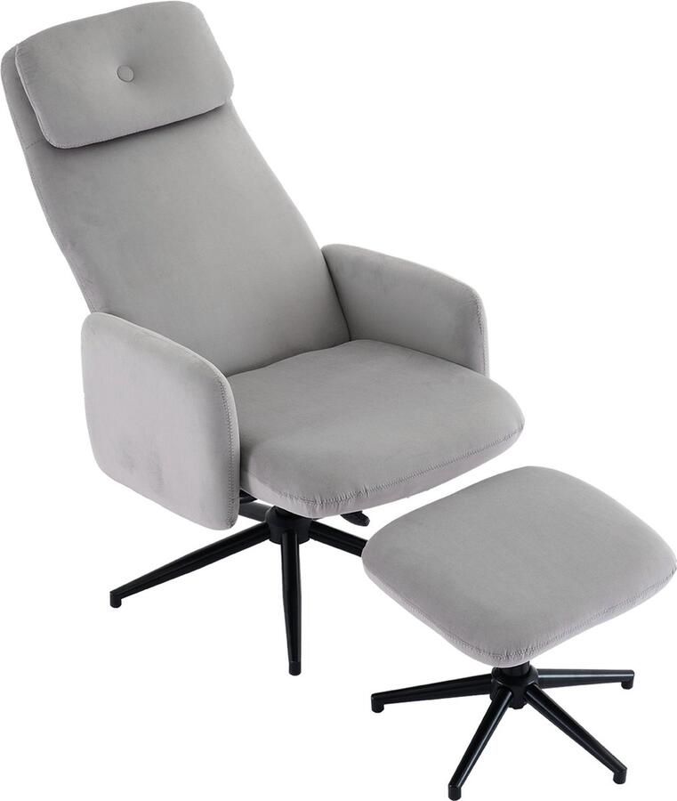 Merax Grijze 360° Draaibare Relaxstoel met Verstelbare Hellingshoek (95-125°) en Voetenbank Loungestoel Bijzetstoel Bureaustoel van Fluweel