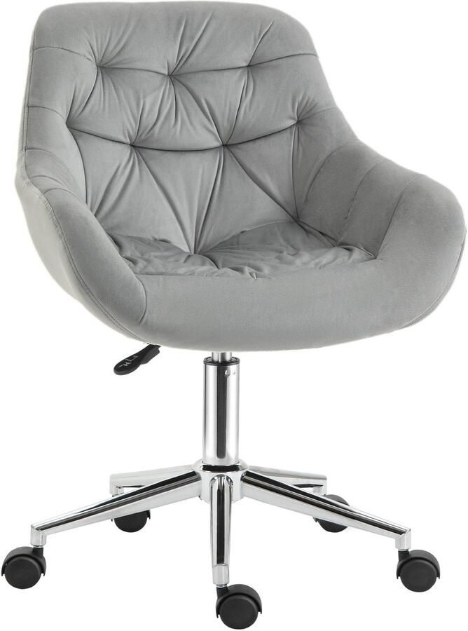 Merax Grijze Bureaustoel Fluweel Compact Verstelbaar met Armleuningen Ergonomisch Draaistoel tot 120 kg voor Thuiswerk of Kantoor