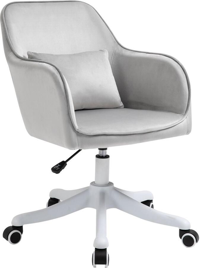 Merax Grijze Bureaustoel met Massagefunctie en Armleuningen Verstelbare Fluwelen Draaistoel met Lendenkussen en USB voor Kantoor of Woonkamer