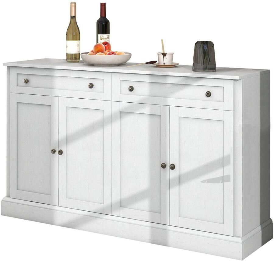 Merax Groot Dressoir met 4 Deuren en 2 Lades – Moderne Buffetkast voor Woonkamer of Eetkamer – 150x40x86 cm – Antiekwit