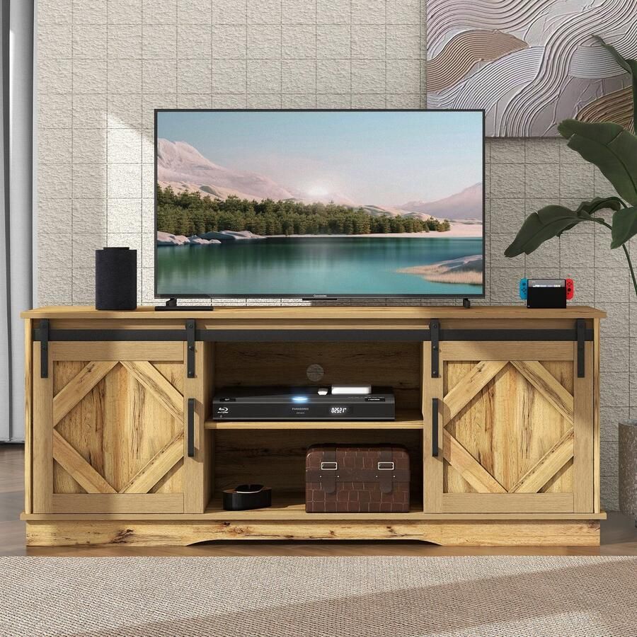 Merax Großer TV-Schrank TV Stand Sideboard Entertainment Center mit 2 klassischen Schiebetüren Einstellbare Regale für Wohnzimmer Esszimmer Landhaus Modernes Design 150*40*60cm vintage Braun