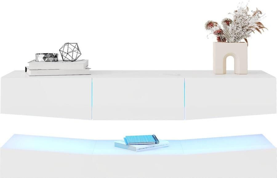 Merax Wand TV Meubel Hoogglans Wit met LED-Verlichting – Hangend TV Board voor Woonkamer en Thuiswerkplek