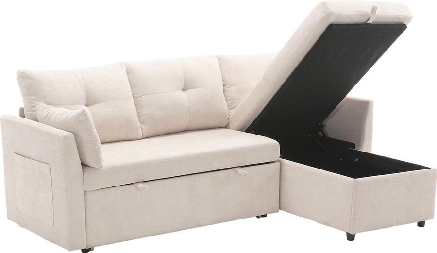 Merax Multi-functional sofa bed with storage and pull-out bed chaise longue interchangeable sofa bed sectional sofa with storage seats modular L-shaped sofa modular corner sofa for living rooms - Foto 2