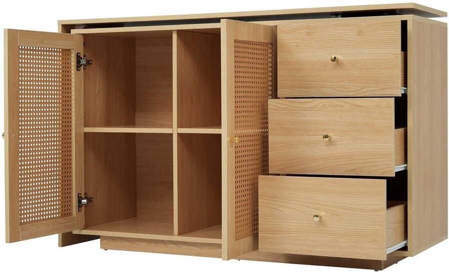 Merax Hoekbureau L-vorm 126 cm Computertafel met Kasten en Rattan Deuren Draaibaar Bureau Wit