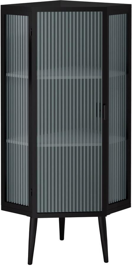 Merax Hoekkast 56 cm Vloerkast met 3 Lagen en Gehard Glazen Deuren Opslagkast voor Badkamer Woonkamer en Slaapkamer Zwart
