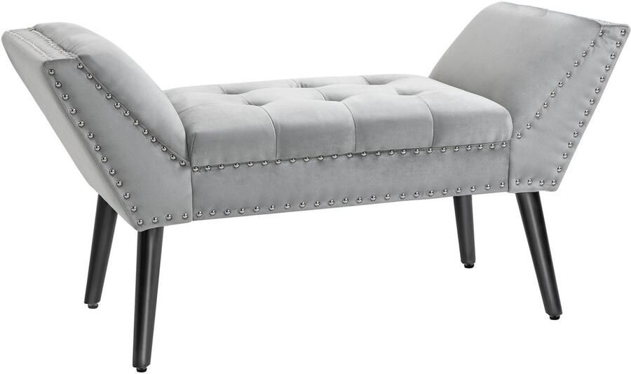 Merax HOMCOM Fluwelen Zitbank met Armleuningen – Gepolsterde Bank in Modern Design – 114x46x56 cm – Hellgrijs – Voor Hal of Slaapkamer