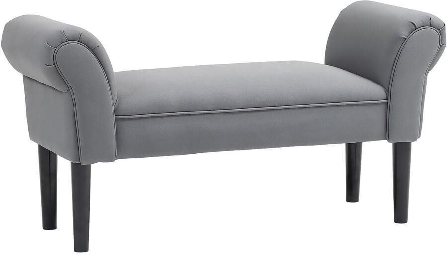 Merax HOMCOM Zitbank Donkergrijs – Compact Gestoffeerd Bankje Voor Slaapkamer Of Hal – Met Houten Poten – 102x36x51 cm – Tot 130 kg