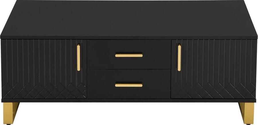 Merax Hoogglans Salontafel met Schubladen Gouden Handgrepen en Poten – Luxe Salontafel met Open Opbergvak en Uniek Deurontwerp