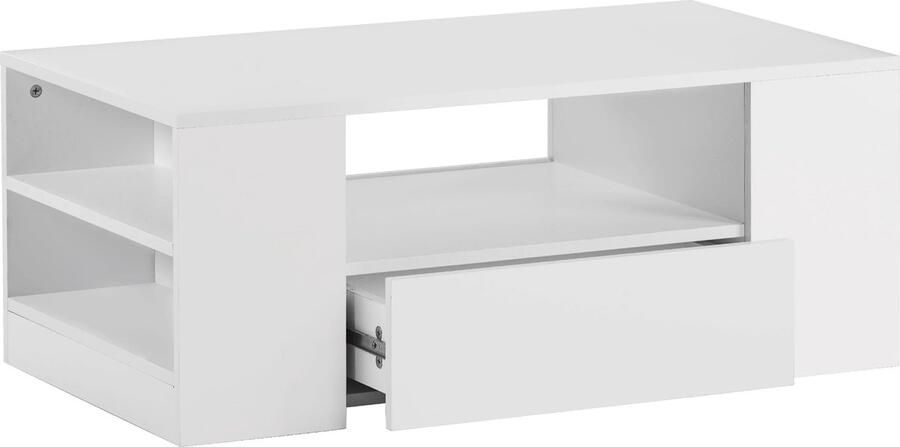 Merax Moderne Hoogglans Witte Salontafel met LED-verlichting – 2 Lades & 2 Open Vakken – 95x53x37 cm – USB Aansluiting – Voor Woonkamer of Slaapkamer - Foto 2