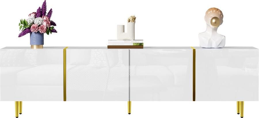 Merax Hoogglans Tv-meubel – 170 cm – Modern Design – Met 4 Deuren & Soft-Close – Wit