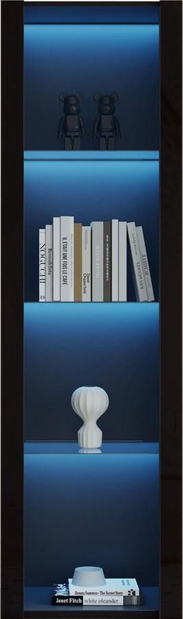 Merax Vitrinekast Hoogglans Zwart met LED-verlichting 3 Glazen Planken 55x38x166 cm – Stijlvolle Opbergkast voor Woonkamer Kantoor of Slaapkamer