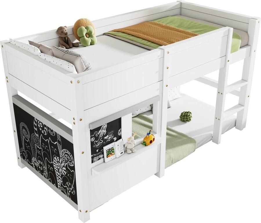 Merax Kinderbed in Huisvorm – Speelbed 90 x 200 cm met Bord om op te Tekenen Opbergrek en Veilige Omheining – Scandinavisch Design Wit