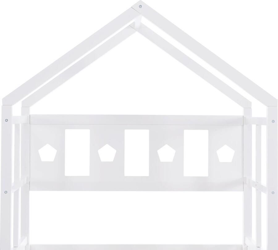 Merax Hoogslaper Kinderbed met Ladder en Laden Massief Kierenhout Wit 90x200 cm Inclusief Lattenbodem en Veiligheidshek - Foto 3