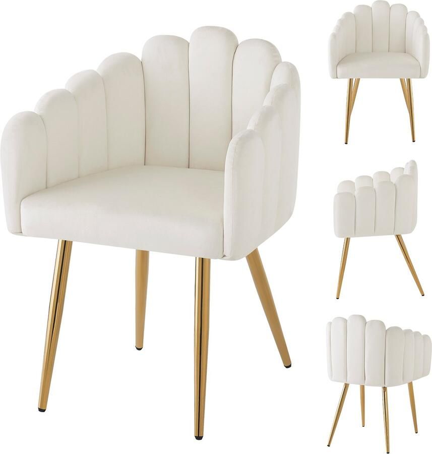 Merax Hoogwaardige fluwelen stof (4 stuks) Eetkamerstoel make-upstoel gegalvaniseerde gouden ijzeren poten eenvoudige lichtgewicht luxe stoel unieke waaiervormige designstoel verstelbare poten