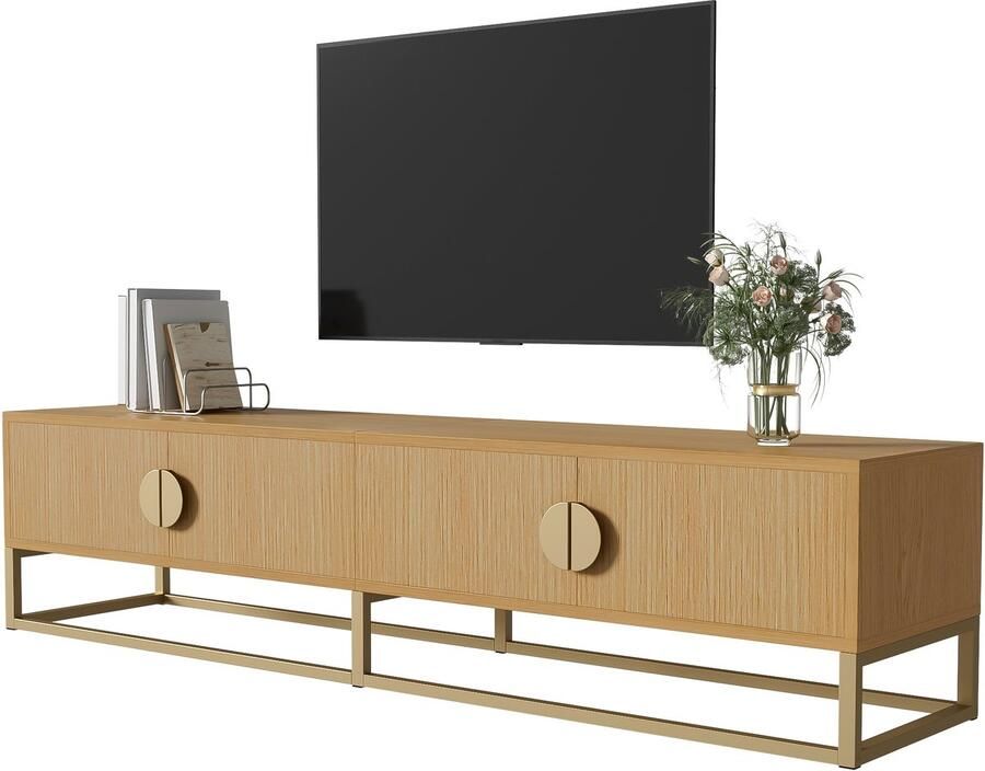 Merax Houtnerf TV-meubel 180cm Modern Trybale 4 deuren halfronde handgrepen